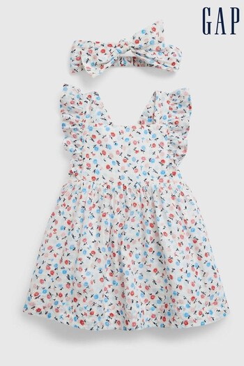 Gap White / Blue Floral Floral Apron miss Dress Set - Baby (K60636) | £30