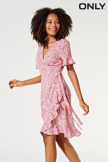 ONLY Pink Short Sleeve Wrap Summer Midi Dress (K60653) | £25