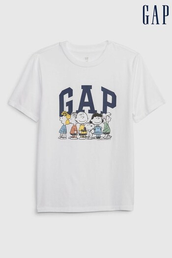 Gap White Peanuts Cartoon Graphic Crew Neck Short Sleeve T-Shirt (K60669) | £18