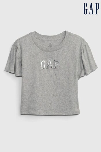 Gap Grey Organic Cotton Logo Flutter Sleeve T-Shirt (K60710) | £12