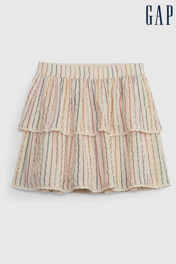Gap White Stripe Crinkle Gauze Ruffle Skirt (K60721) | £30