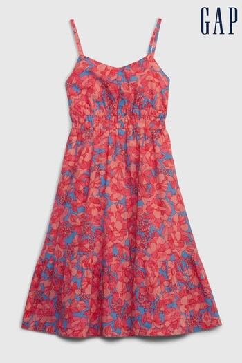 Gap Pink Floral Linen-Cotton Smock Tiered Dress (K60726) | £35