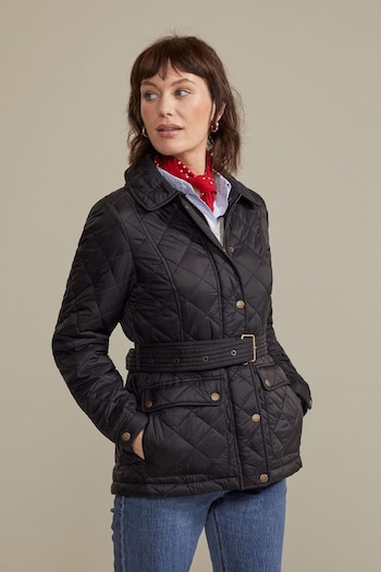 Hinter + Hobart Black Galloway Womens Belted Quilted Jacket (K60993) | £175