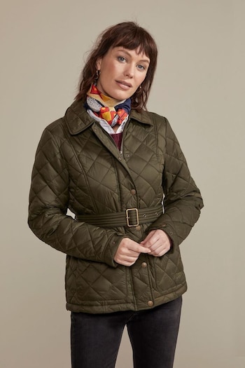 Hinter + Hobart Green Galloway Belted Quilted Jacket -  Womens (K60995) | £175