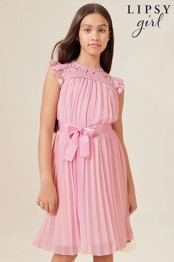 Lipsy Pink Lace Yolk Pleated Occasion Dress (K61045) | £47 - £55