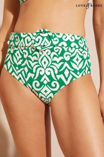 Love & Roses Green Ikat High Waist Twist Detail Bikini Bottom (K61051) | £20