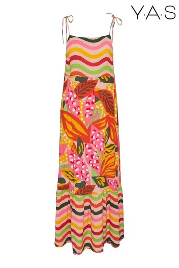 Y.A.S Multi Tropical Stripe Mix Cami Midi Tiered Dress (K61052) | £65