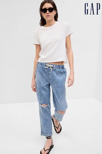 Gap Light Wash Blue High Waisted Ripped Pull On Mom Jeans (K61068) | £45