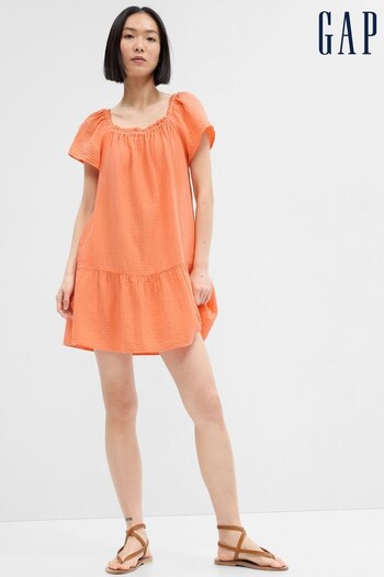 Gap Orange Gauze Squareneck Mini Dress (K61092) | £50