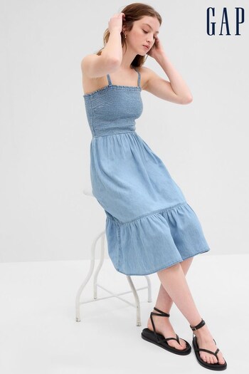 Gap Blue Smocked Denim Midi Dress (K61110) | £40
