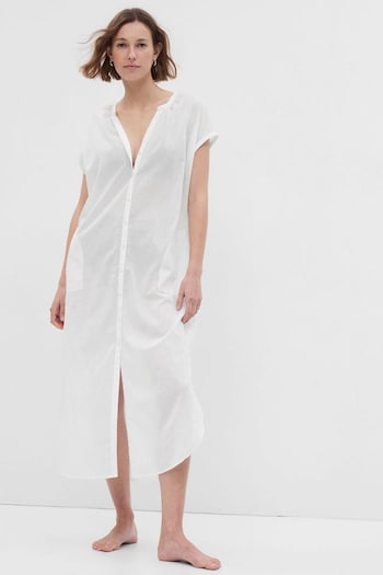 Gap White Voile Dolman planeetlogo Shirt Dress (K61111) | £45