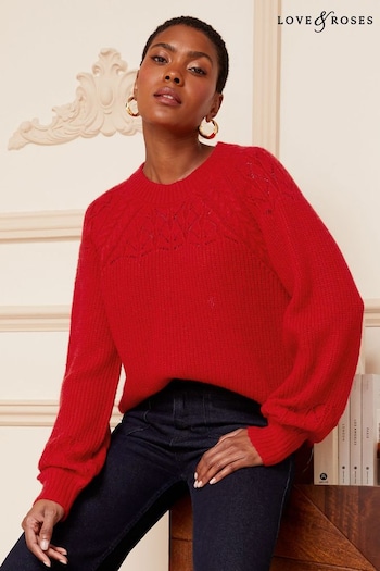 Love & Roses Red Textured Woven Supersoft Knitted Mix Long Sleeve Jumper (K61177) | £42