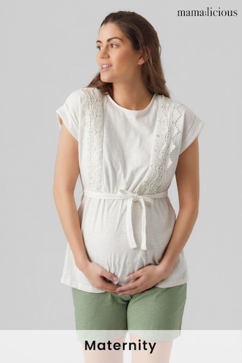 Mamalicious White Maternity Lace Detail Nursing Top (K61181) | £30