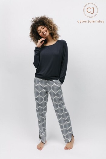 Cyberjammies Black Geo Print Bottoms and Solid Clouch Top (K61189) | £48