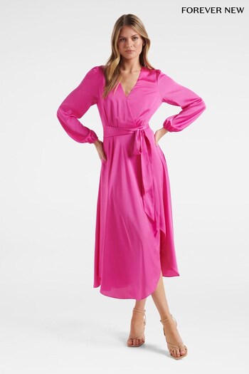 Forever New Pink Marilyn Satin Wrap Midi Dress (K61275) | £115