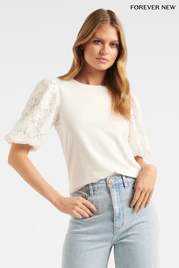 Forever New White Vikki Lace Puff Sleeve Top (K61302) | £30