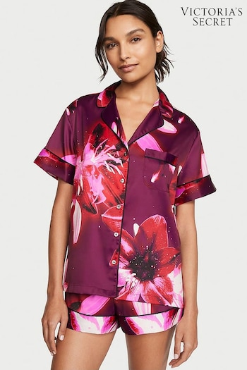 Victoria's Secret Floral Red Purple Satin Short Pyjamas (K61363) | £65