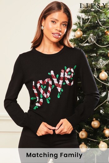 Lipsy Black Love Christmas Sequin Festive Jumper (K61372) | £32