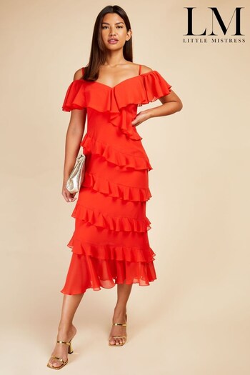 Little Mistress Red Frill Midaxi Dress (K61386) | £79