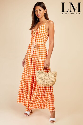 Little Mistress Orange Gingham Tie Detail Maxi Dress (K61399) | £69