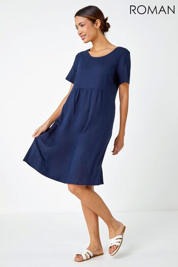 Roman Blue Relaxed Cotton Blend Pocket Dress (K61492) | £40