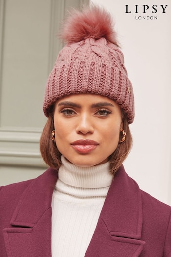 Lipsy Pink Cosy Knit Faux Fur Bobble Hat (K61506) | £10