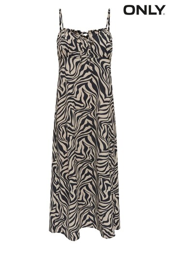 ONLY Zebra Print Printed Tie Front Cami Midi Dress (K61685) | £35