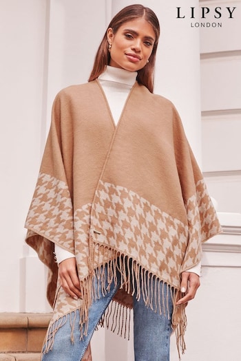Lipsy Camel Super Soft Cosy Dogtooth Printed Cape (K61690) | £28