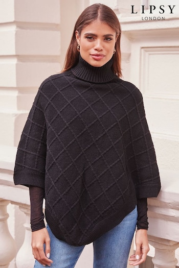 Lipsy Black Cosy Cable Knit Roll Neck Poncho (K61698) | £28