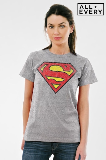 All + Every Grey Marl Superman Faded Logo Women's T-Shirt (K61808) | £23