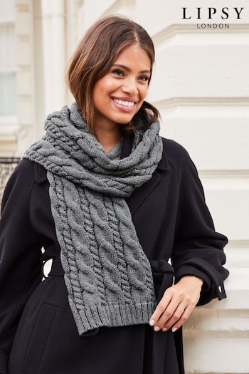 Lipsy Dark Grey Cosy Oversize Cable Knit Scarf (K61833) | £18