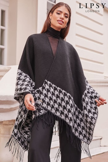Lipsy Black Super Soft Cosy Dogtooth Printed Cape (K61836) | £28