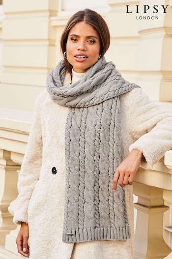 Lipsy Grey Cosy Oversize Cable Knit Scarf (K61839) | £18