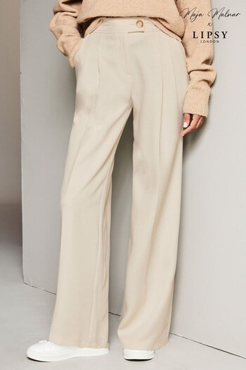 Lipsy Cream Relaxed Wide Leg Tailored Trousers (K62051) | £40