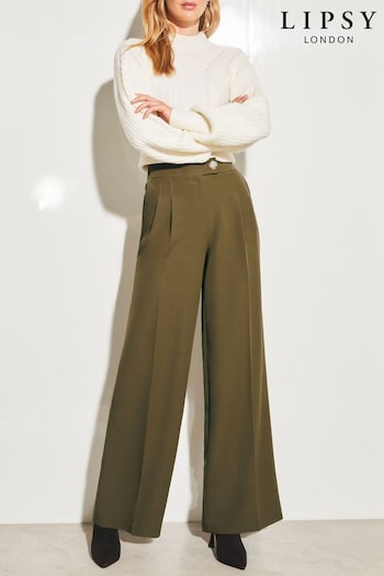 Lipsy Khaki Green Relaxed Wide Leg Tailored Trousers (K62053) | £28