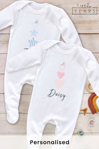 Personalised Stars & Hearts Babys Sleepsuit by Little Years (K62163) | £16