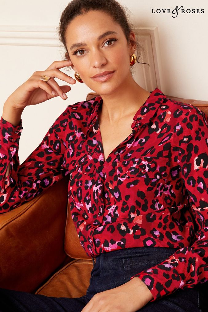 Red animal outlet print blouse