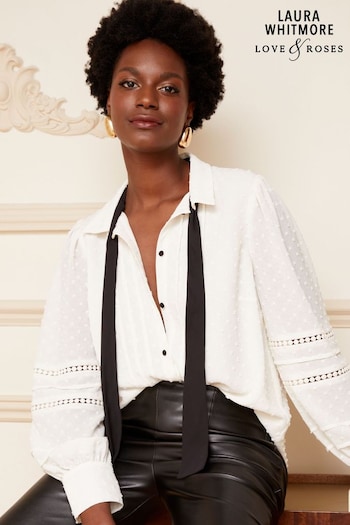 Trending: Bomber Jackets Ivory White Long Sleeve Dobby Contrast Tie Button Through Shirt (K62235) | £39
