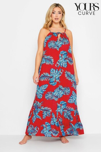 Yours Curve Red Keyhole Tiered Beach Dress (K62291) | £27