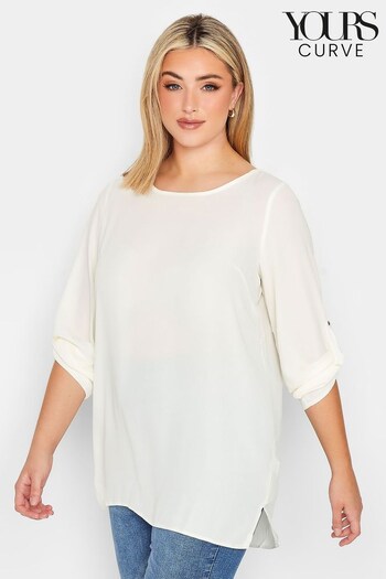 Yours Curve Cream Tab Sleeve Blouse (K62321) | £25