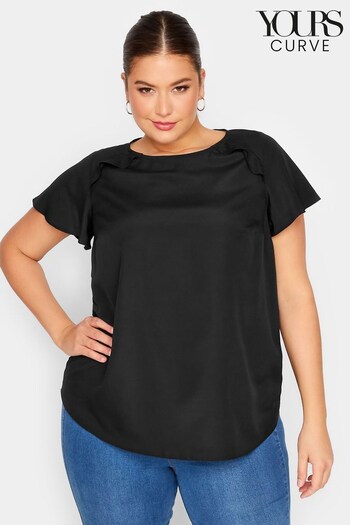 Yours Curve Black Frill Sleeve Detail Top (K62325) | £24
