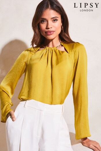 Lipsy Yellow Long Sleeved Cut Out Chain Detail Top (K62598) | £36