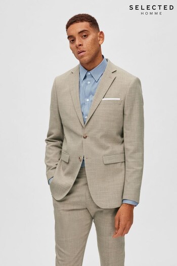 Selected Homme Beige Linen Fitted Blazer (K62623) | £150