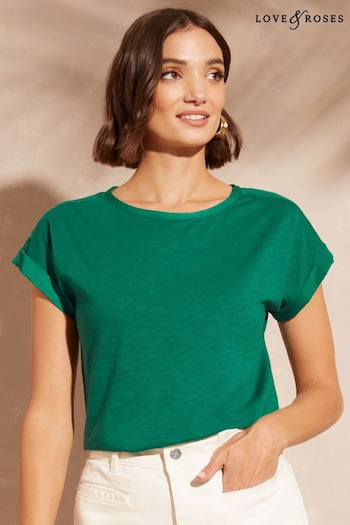 Love & Roses Forest Green Roll Sleeve Round Neck T-Shirt (K62654) | £8