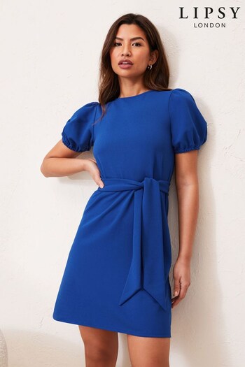 Lipsy Cobalt Blue Puff Sleeve Belted Shift Dress (K62727) | £32