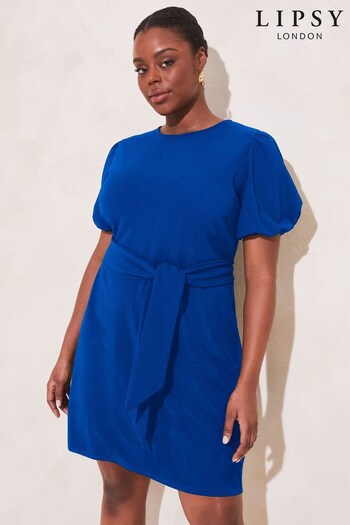 Lipsy Cobalt Blue Curve Puff Sleeve Belted Shift Dress (K62733) | £32