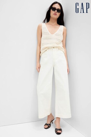 Gap White High Waisted Wide Leg Cropped Jeans (K62750) | £50