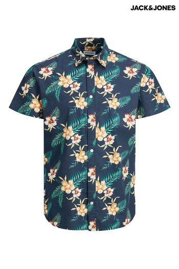 JACK & JONES Green Printed Revere Resort Shirt (K62784) | £22