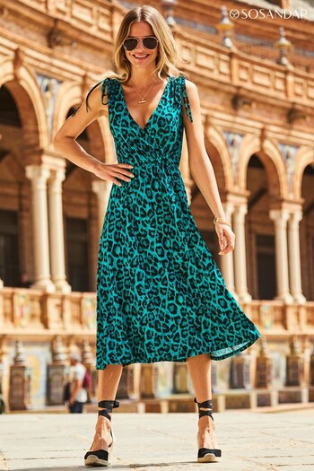Sosandar Green Sleeveless Mock Wrap Front Midi Dress (K62832) | £75