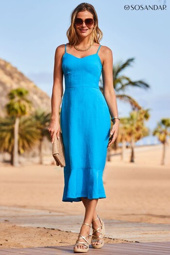 Sosandar Blue Linen Pephem Cami Dress (K62849) | £75